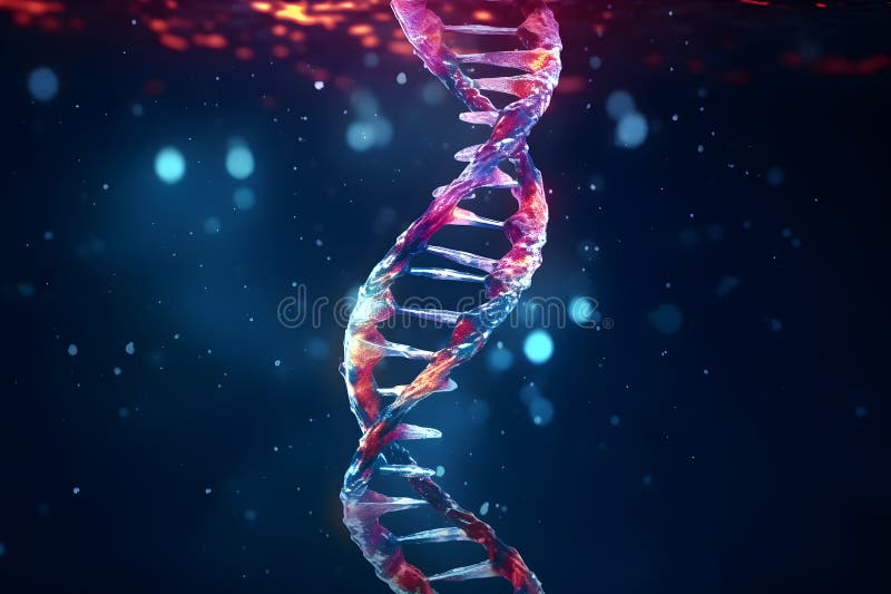 Helix multicolor ADN plutind în lichid cu ajutorul cercetării științifice privind biotehnologia ADN-ul particulelor ușoare și crom vector illustration