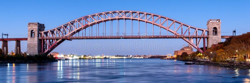 Hell Gate Bridge at night, in Astoria, Queens, New York. USA stock image