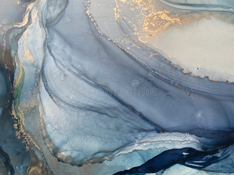 Hellblaues und dunkelblaues abstraktes backgroud machte mit Alkoholtinte und Goldpigment lizenzfreie stockfotografie