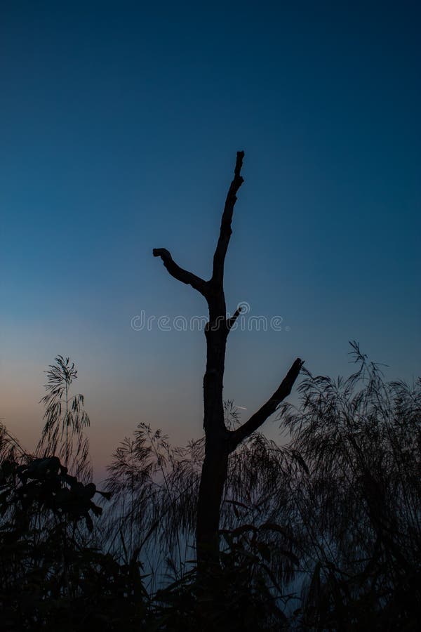 Heller Sonnenuntergang hinter den Hügeln Berg-Nern Chang Suek, Kanchanaburi