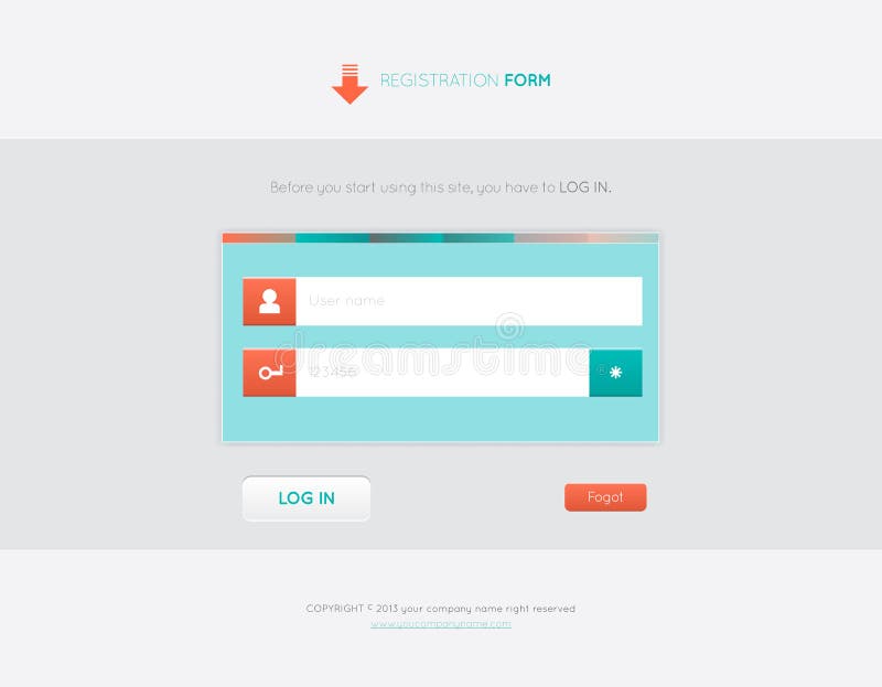 Bright registration form on the site. Flat design. Bright registration form on the site. Flat design.