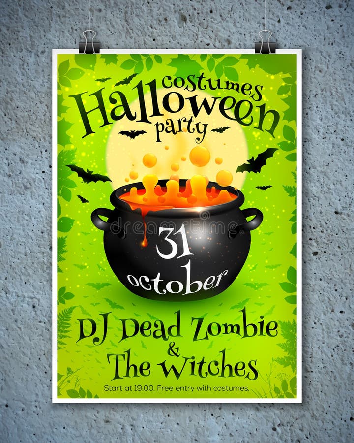 Hellgrüne Halloween-Parteiplakatschablone mit vektor abbildung Hellgrüne Halloween-Parteiplakatschablone mit vektor abbildung