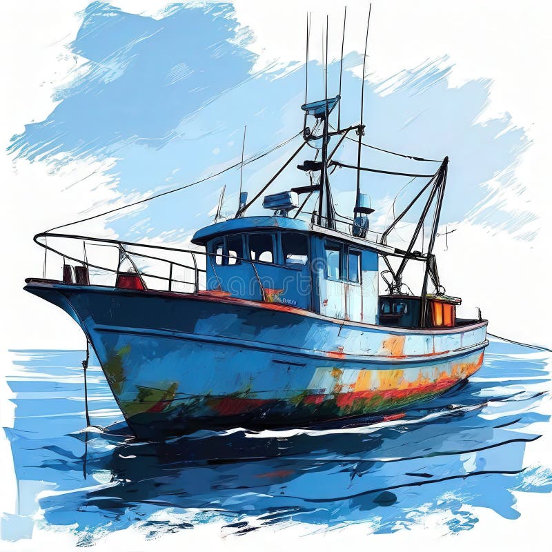 Hellip el bote de pesca del generador de imágenes de ai desplegado stock de ilustración