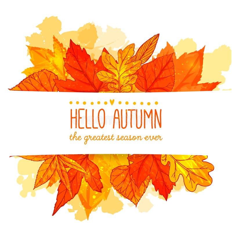 Hello autumn banner with orange and red hand drawn