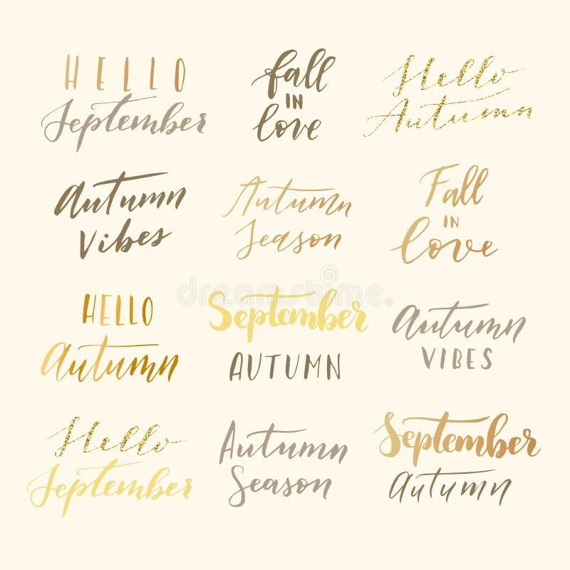 Autumn Quotes Vintage Lettering Set Fall Stock Vector (Royalty