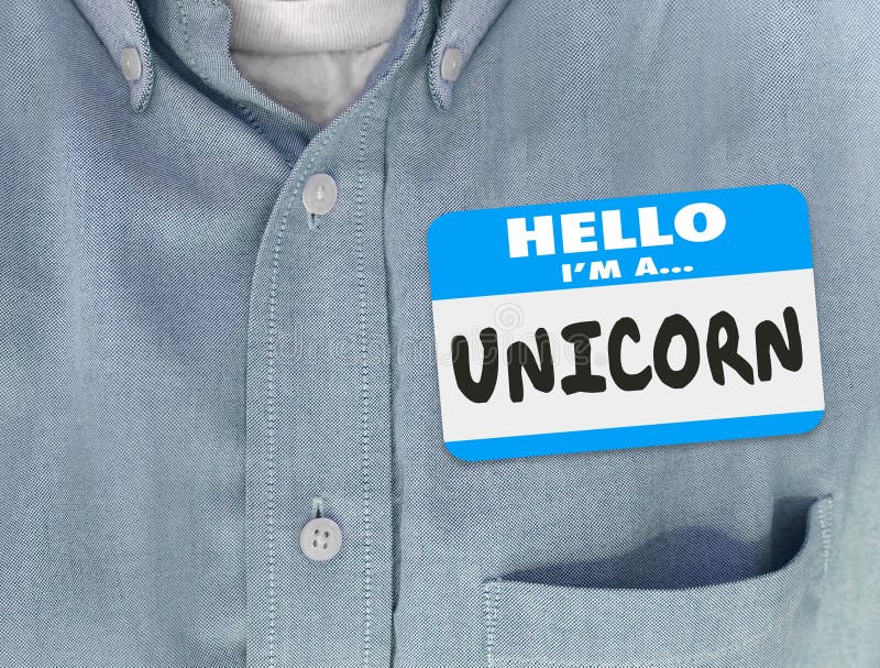 Hello ben ik Unicorn Name Tag Blue Shirt royalty-vrije stock foto Hello ben ik Unicorn Name Tag Blue Shirt royalty-vrije stock foto
