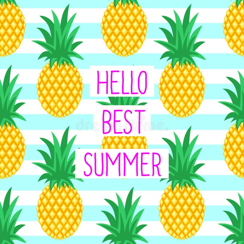Hello Best Summer Card With Cute Pineapples Stock Vector 