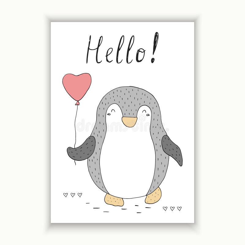 hello-card-with-penguins-printable-templates-stock-vector
