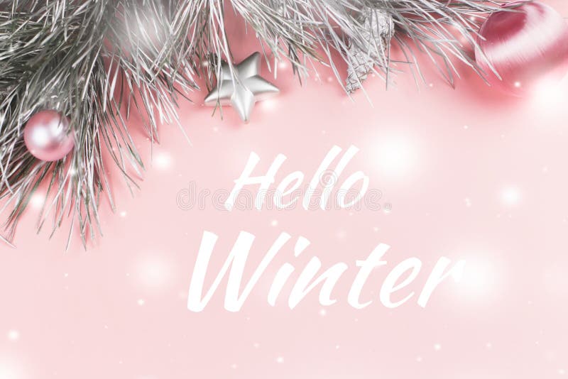 Hello-de kaart van de de wintergroet met achtergrond van pastelkleur de roze Kerstmis royalty-vrije stock foto Hello-de kaart van de de wintergroet met achtergrond van pastelkleur de roze Kerstmis royalty-vrije stock foto