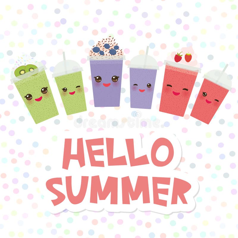 Hello-de Zomer kiest uw smoothies van de de kiwiaardbei van het kaartontwerp de Meeneem van de de frambozenbosbes transparante pl royalty-vrije illustratie Hello-de Zomer kiest uw smoothies van de de kiwiaardbei van het kaartontwerp de Meeneem van de de frambozenbosbes transparante pl royalty-vrije illustratie