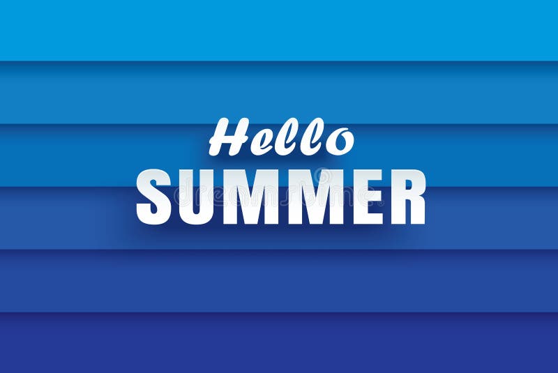 Hello-de zomer witte tekst op abstracte blauwe golfachtergrond