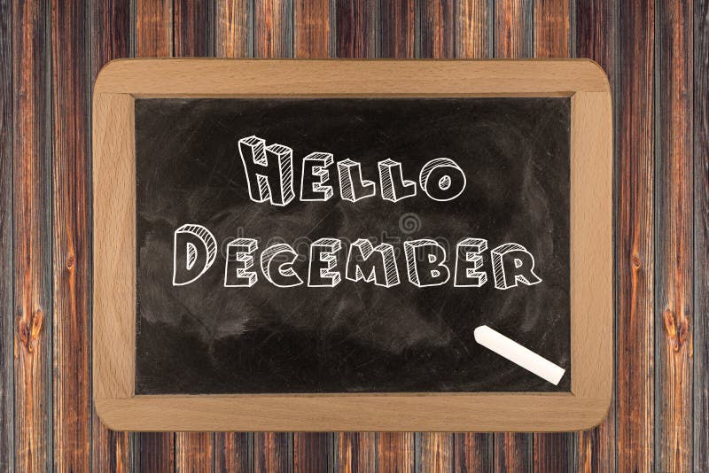 Hello December - bord royalty-vrije stock afbeeldingen Hello December - bord royalty-vrije stock afbeeldingen