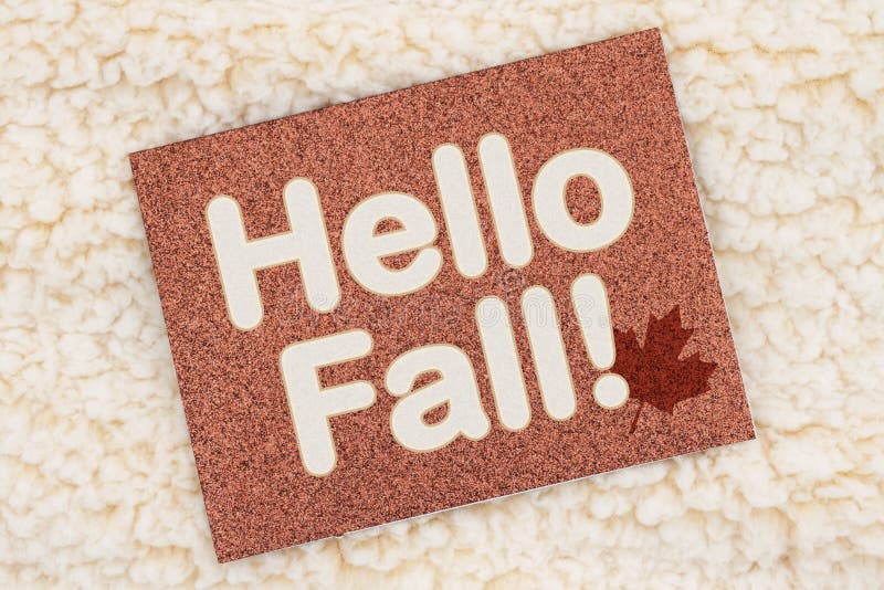 Hello Fall brown glitter greeting card stock photos