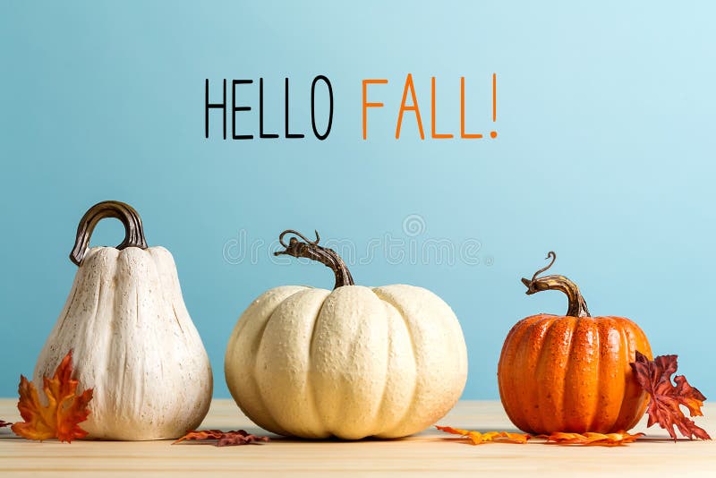 Hello fall message with pumpkins
