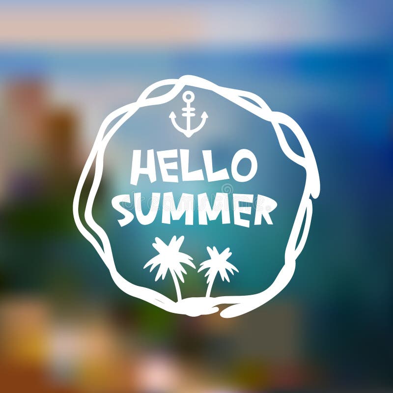 Hello-het ontwerp van de de Zomerkaart, het eiland van de het Strandberg van het bannermalplaatje op blauwe golven overzeese ocea vector illustratie Hello-het ontwerp van de de Zomerkaart, het eiland van de het Strandberg van het bannermalplaatje op blauwe golven overzeese ocea vector illustratie