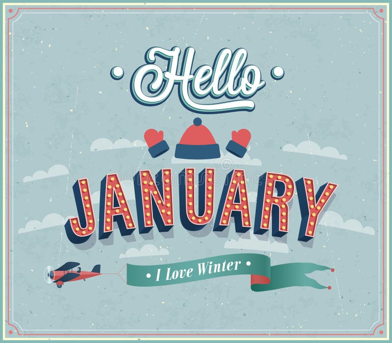 Hello January Typographic Design Stock Vector Illustration Of
