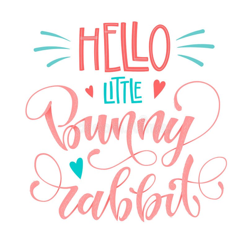 Premium Vector  Little bunny quotes set in pink, blue colors. hand draw  calligraphy script and grotesque lettering.