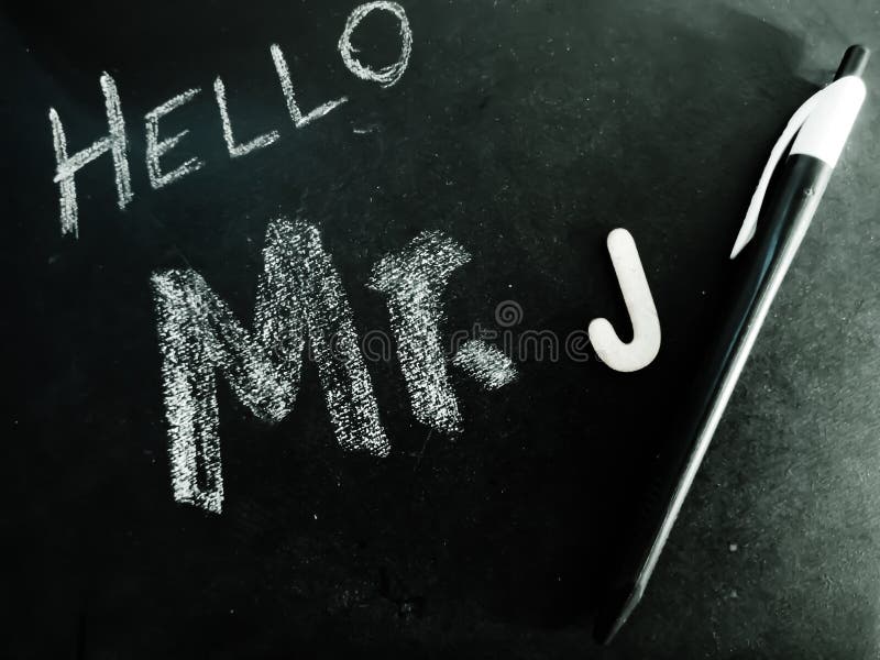 Hello Mr J Alphabet Written On Chalkboard With Pen Concept Stock Photo Image Of Colorful Alphabets 164291110