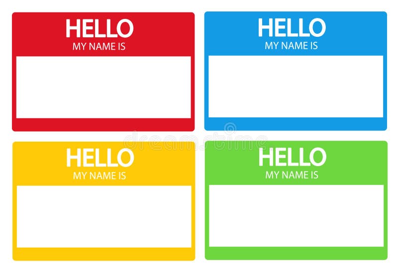 Hello, my name is introduction flat label set stock illustration