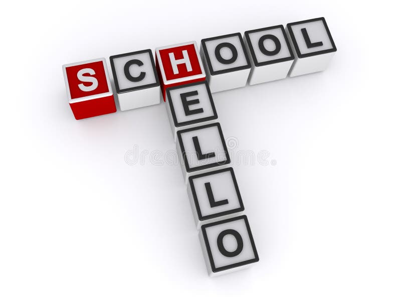 Hello school word block on white stock illustration