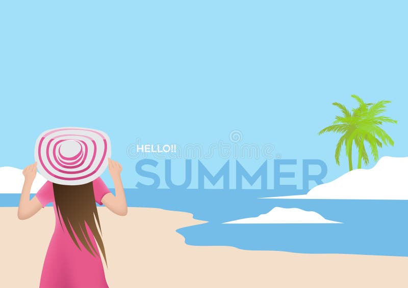 Hello sommar med flickabakgrund royaltyfri illustrationer