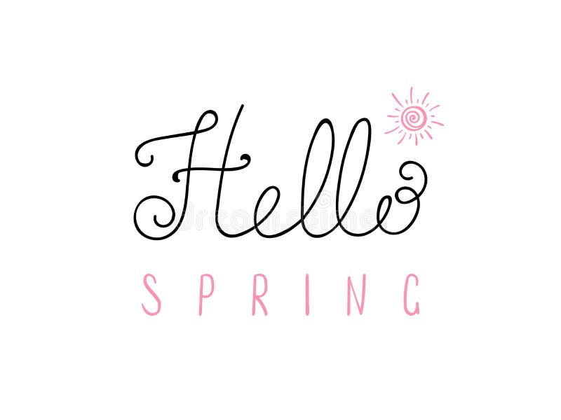 Hello Spring Lettering with Cat in Glasses Stock Vector - Illustration ...