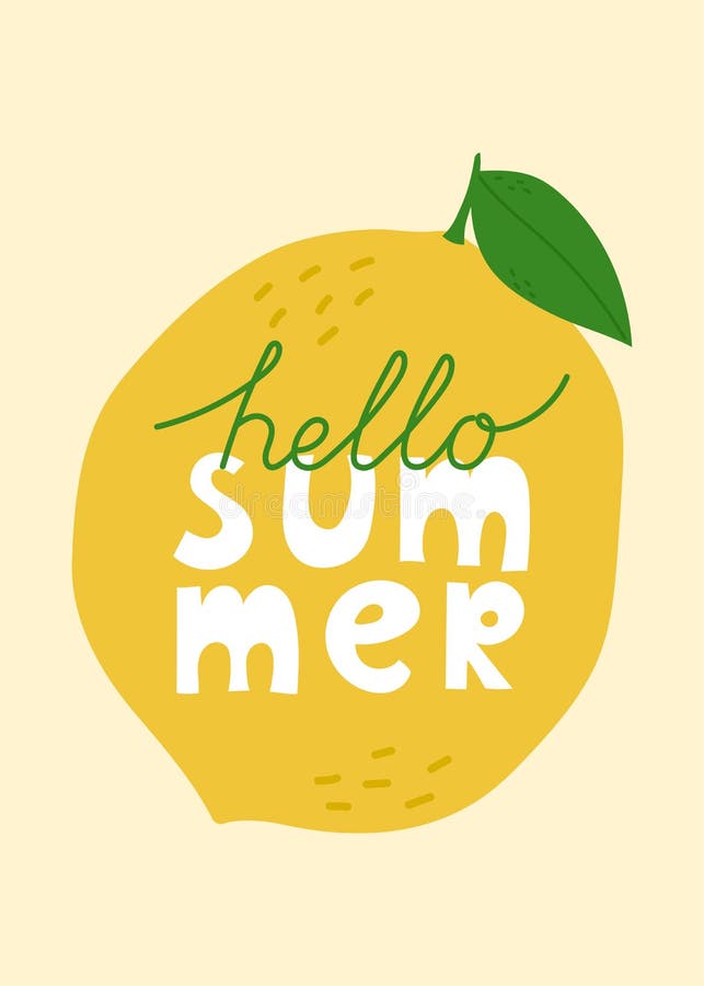 Hello Summer Card with Lemon. Hand Drawn Lettering Stock Vector ...