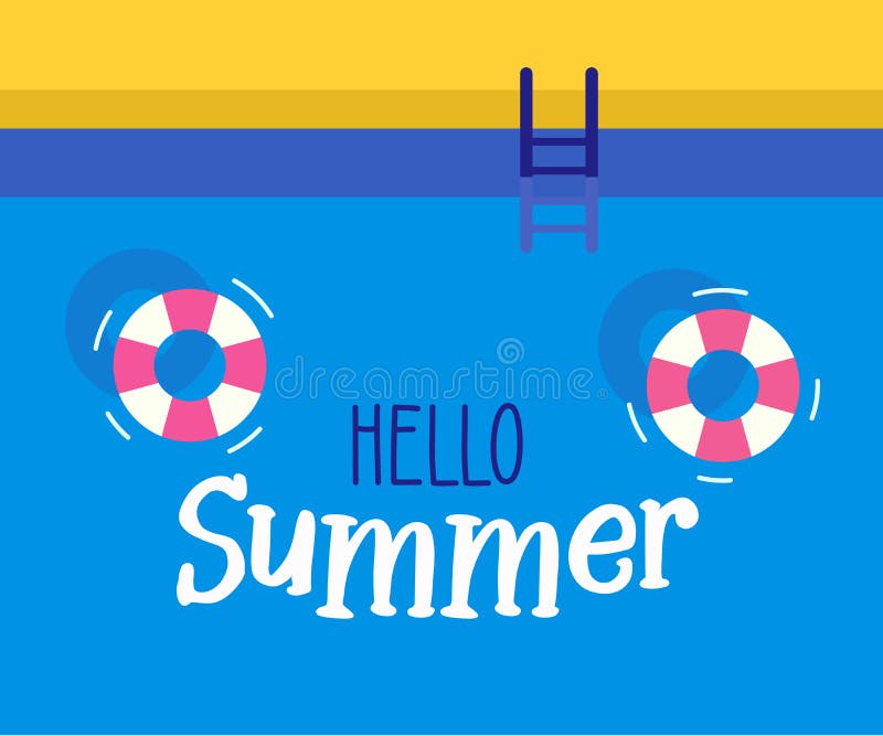 Hello summer text with a swimming pool background. Vector illustration design for seasonal holidays royalty free illustration Hello summer text with a swimming pool background. Vector illustration design for seasonal holidays royalty free illustration