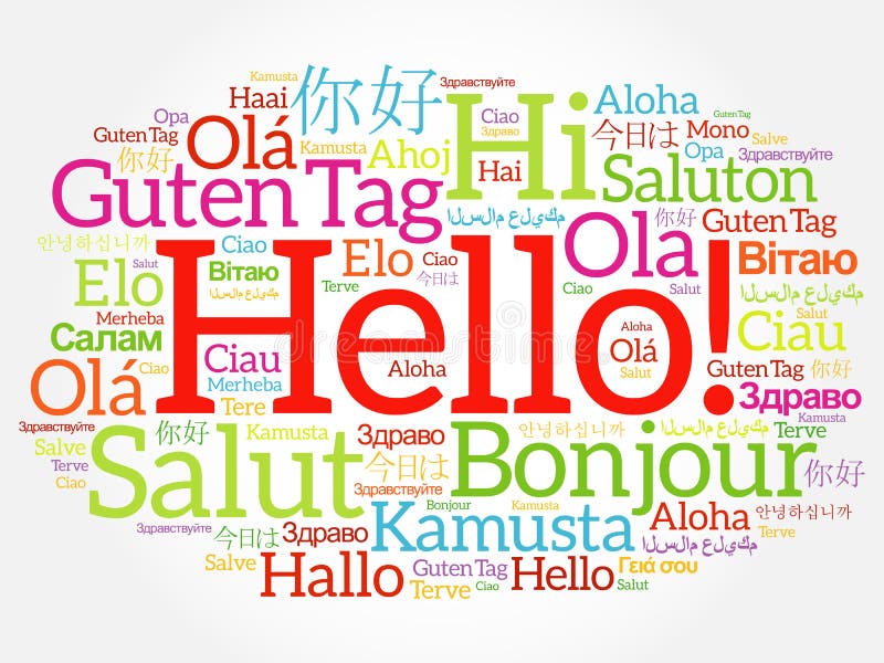 Hello uttrycker molncollage i olika språk