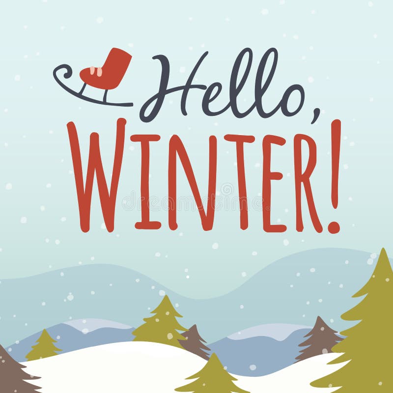 Hello Winter Cartoon Illustration Stock Vector - Illustration of card