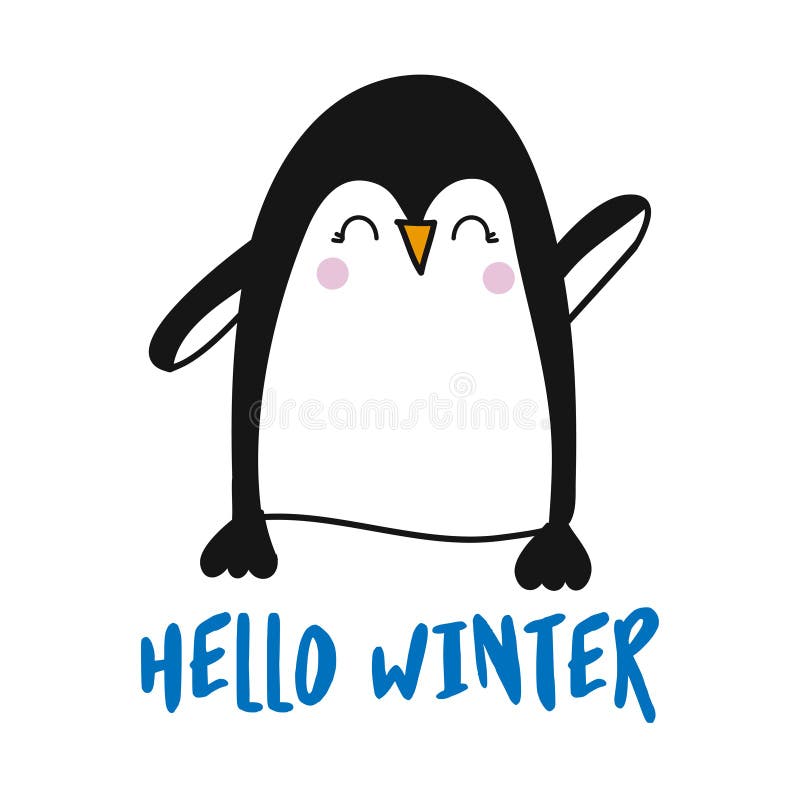 Hello Winter - Cute penguins med vävt hand royaltyfri illustrationer