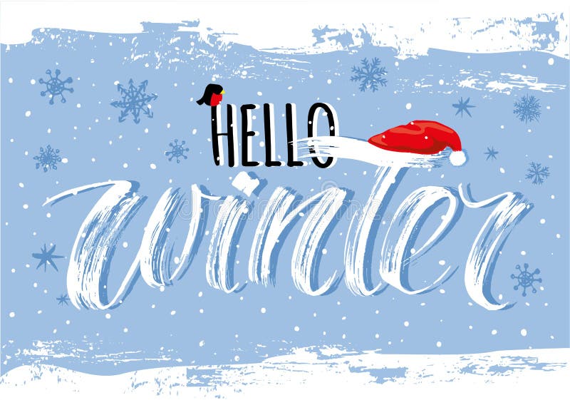 Hello övervintrar den handlettering inskriften vektor illustrationer