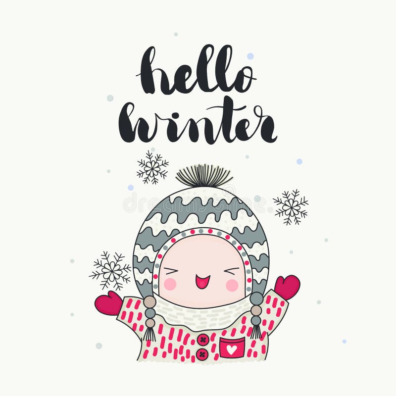 Hello övervintrar kortbarn vektor illustrationer