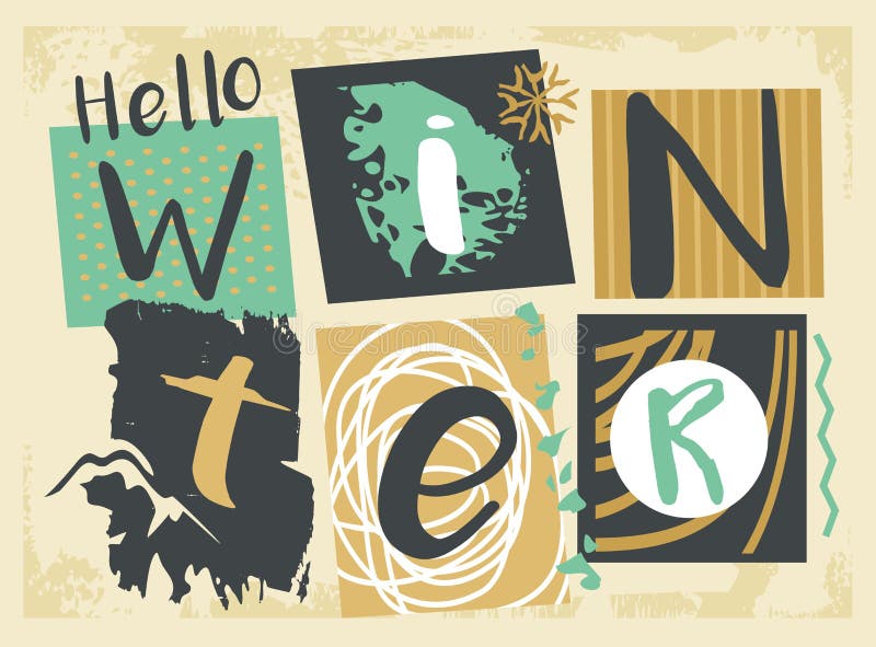 Hello övervintrar säsongsbetonad garneringdesign royaltyfri illustrationer