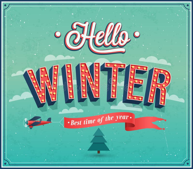 Hello övervintrar typografisk design vektor illustrationer