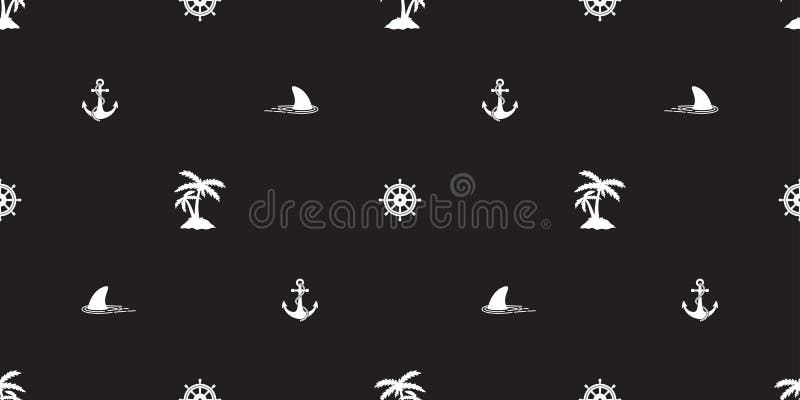 Helm anchor shark seamless pattern vector coconut palm tree island nautical boat sea ocean isolated tropical tile background wallpaper