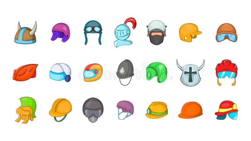 Helmet Icon Set, Cartoon Style Stock Vector - Illustration of activity ...