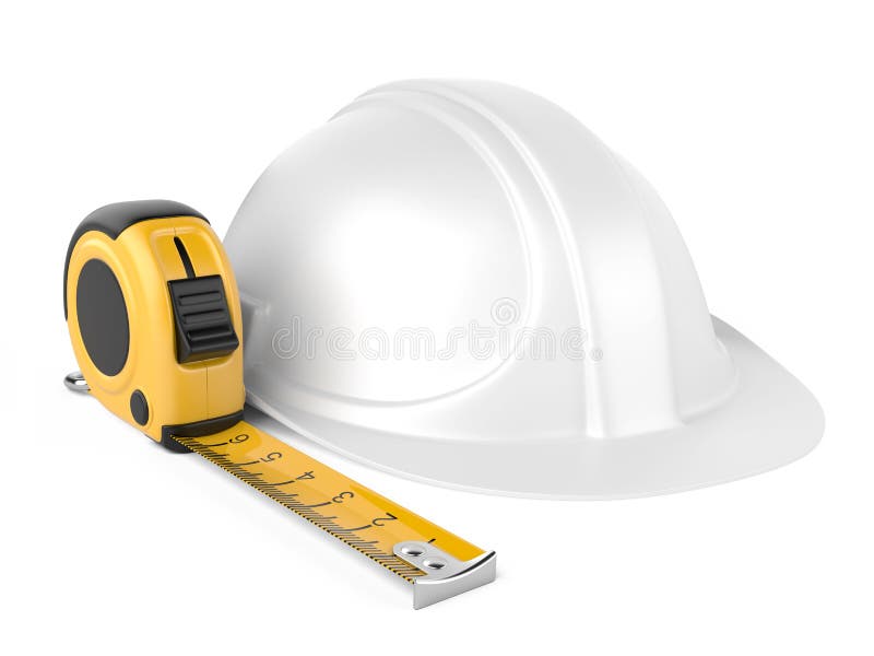 Helmet and measuring tape stock image. Image of inch 29284745