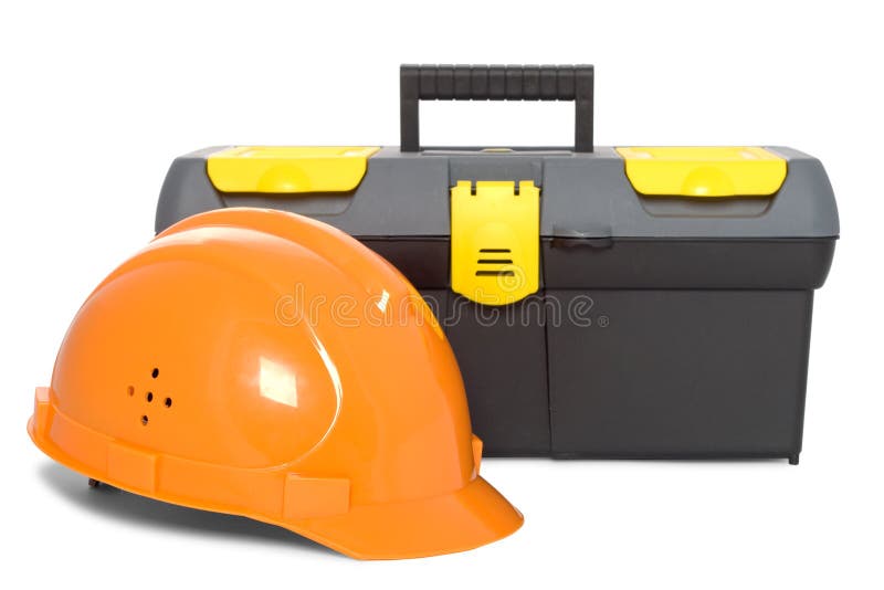 Helmet and toolbox isolated