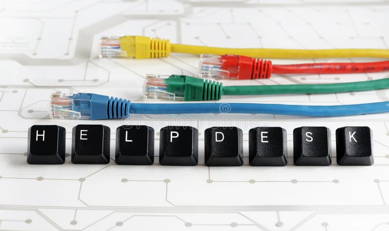 IT help desk, assistance, network cables circuit board background stock images
