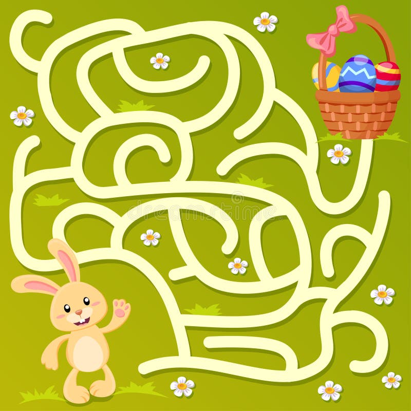 Help little bunny find path to easter basket with eggs. Labyrinth. Maze game for kids