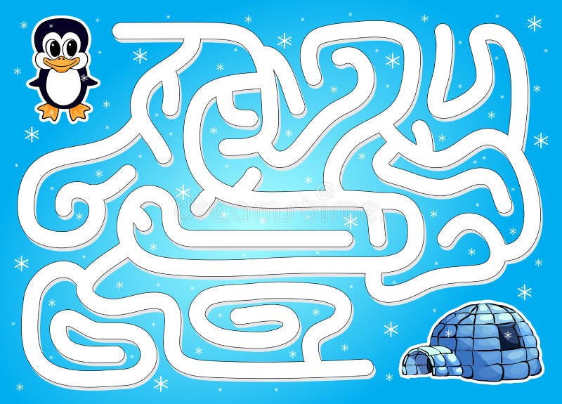 Help penguin to find way to igloo in a winter maze
