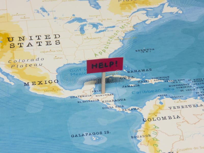 `HELP!` Sign with Pole on Honduras of the World Map