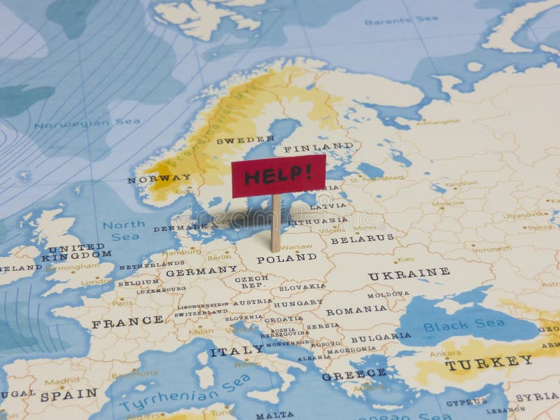 `HELP!` Sign with Pole on Poland of the World Map