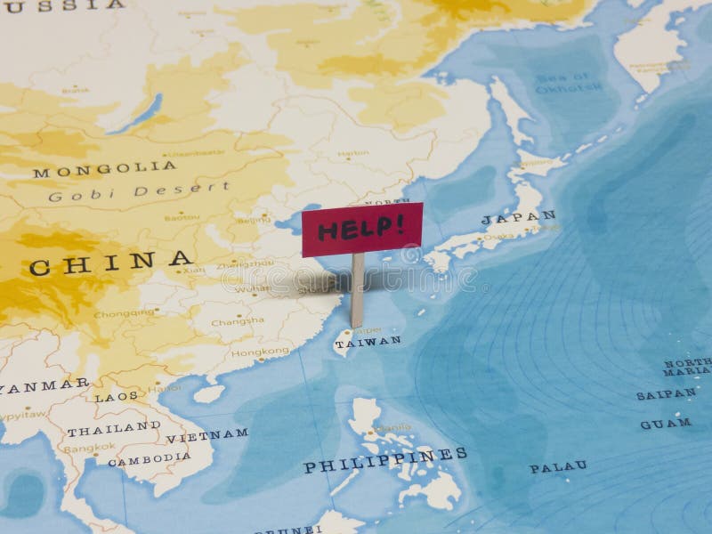 `HELP!` Sign with Pole on Taiwan of the World Map