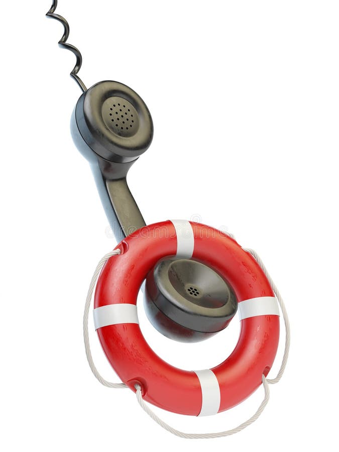 Help or support service concept. Telephone reciever and lifebouy isolated on white. royalty free illustration
