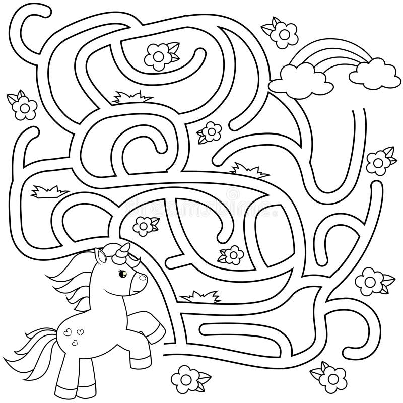 Download Help Unicorn Find Path To Rainbow Labyrinth Maze Game For Kids Black And White Vector Illustration For Coloring Book Stock Vector Illustration Of Little Child 121948250
