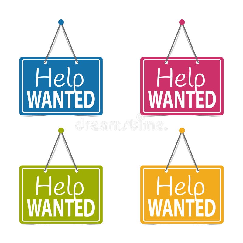 Help Wanted Hanging Business Signs - Vector Illustration - Isolated On White Background stock illustration