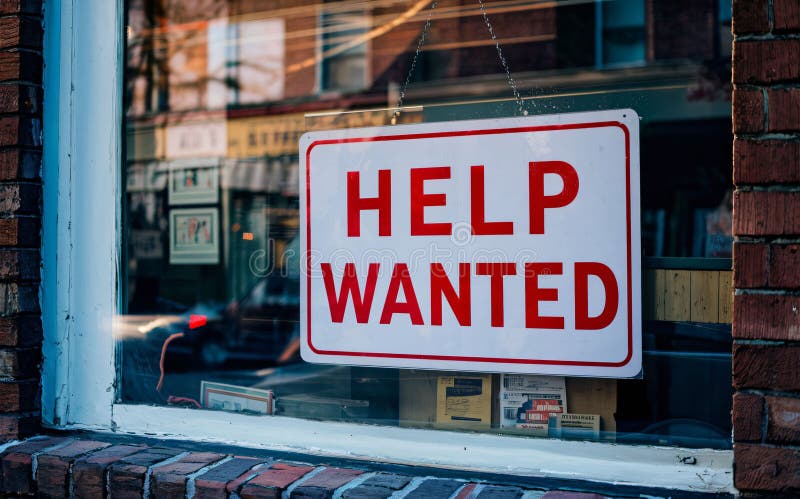 Help Wanted Sign in window royalty free illustration