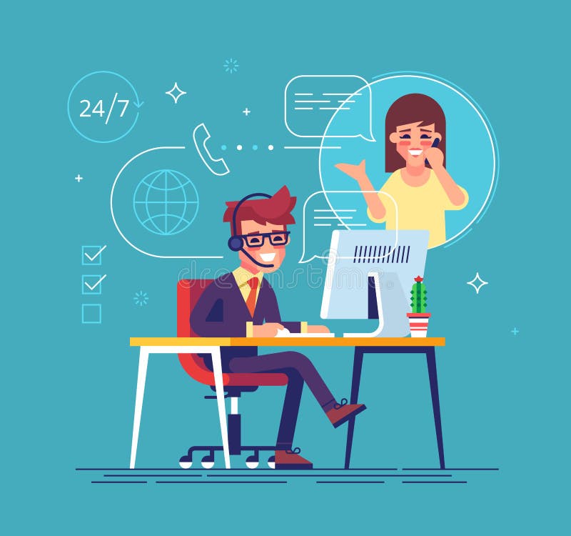 Helpline Operator Consulting Client Tech Support Stock Vector